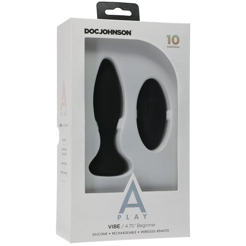 Doc Johnson A Play Beginner VIBE – Silicone Vibrating Butt Plug with Remote – Black