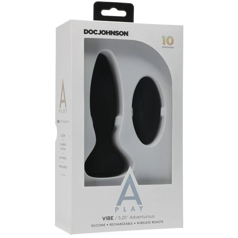 Doc Johnson A Play Adventurous VIBE – Silicone Vibrating Butt Plug with Remote – Black