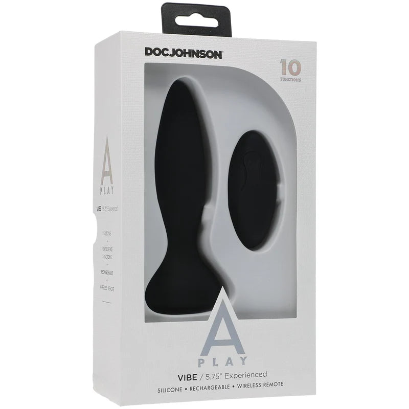 Doc Johnson A Play Experienced VIBE – Silicone Vibrating Butt Plug with Remote – Black