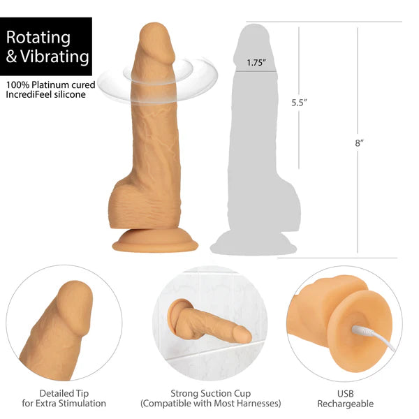Naked Addiction 8" Rotating & Vibrating Dildo with Remote – Caramel