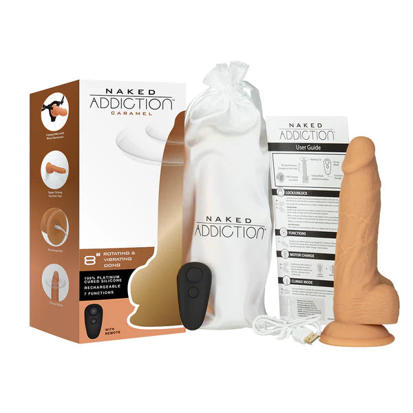 Naked Addiction 8" Rotating & Vibrating Dildo with Remote – Caramel