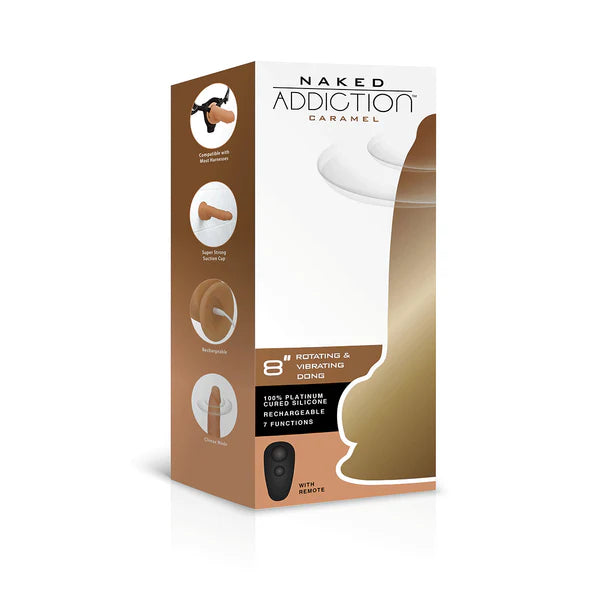 Naked Addiction 8" Rotating & Vibrating Dildo with Remote – Caramel
