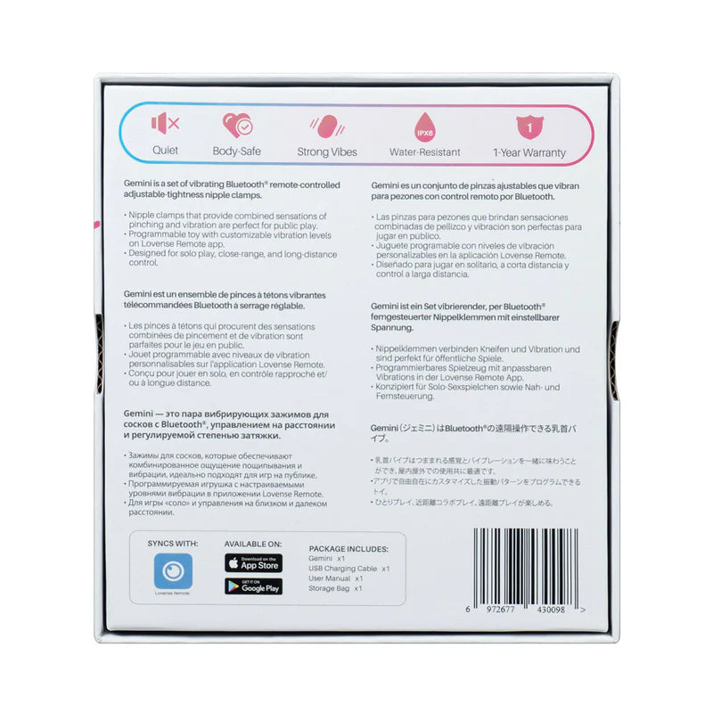 Lovense - Gemini - Bluetooth® Vibrating Nipple Clamps – Pink