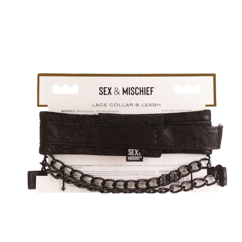 Sportsheets Sincerely - Lace Collar & Leash - Black