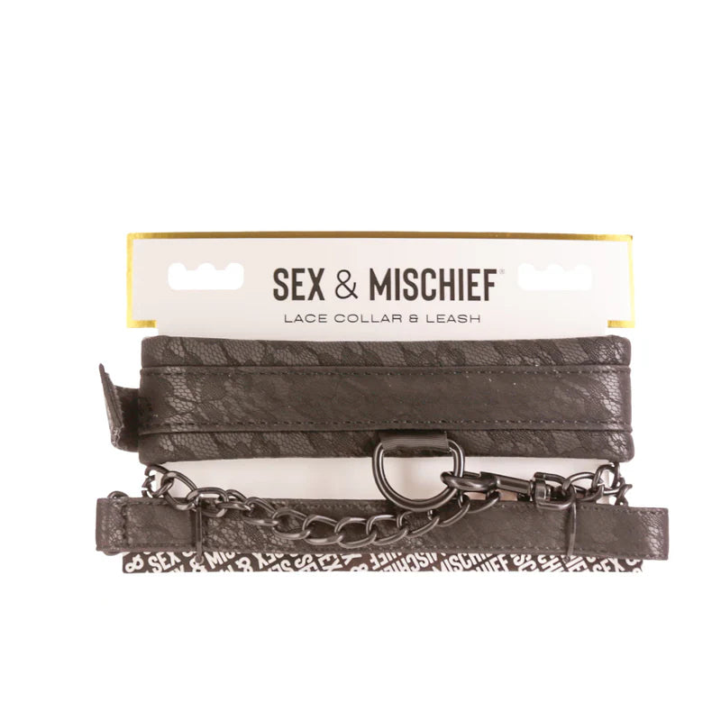 Sportsheets Sincerely - Lace Collar & Leash - Black
